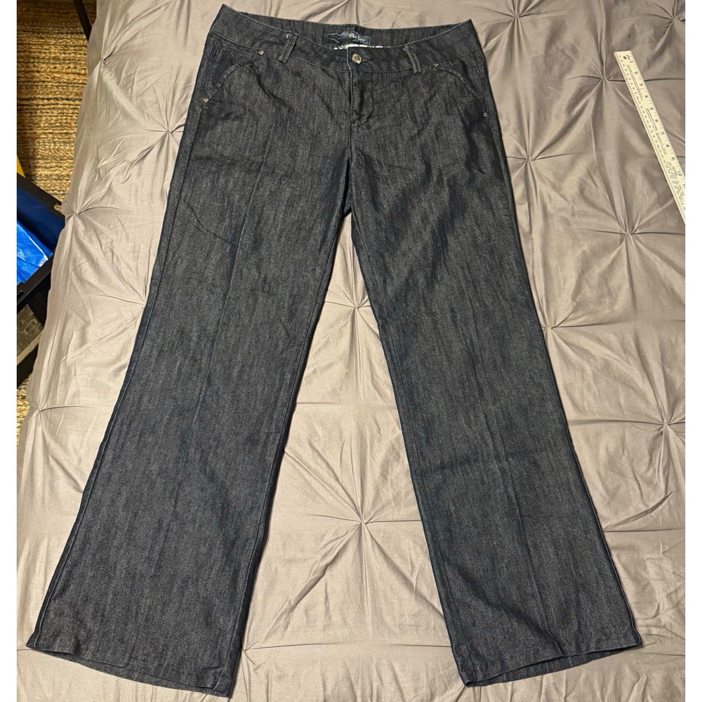 Y2K 'Blue Epic' Jeans Women's Size 12 Dark Wash Bootcut 2000s 5-Pocket Zip 34x29